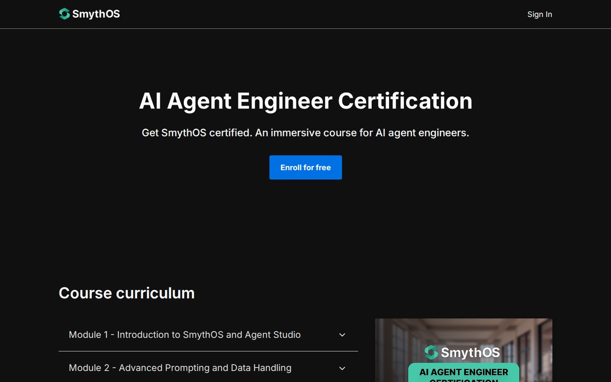 The AI Agent Engineer certification course for SmythOS